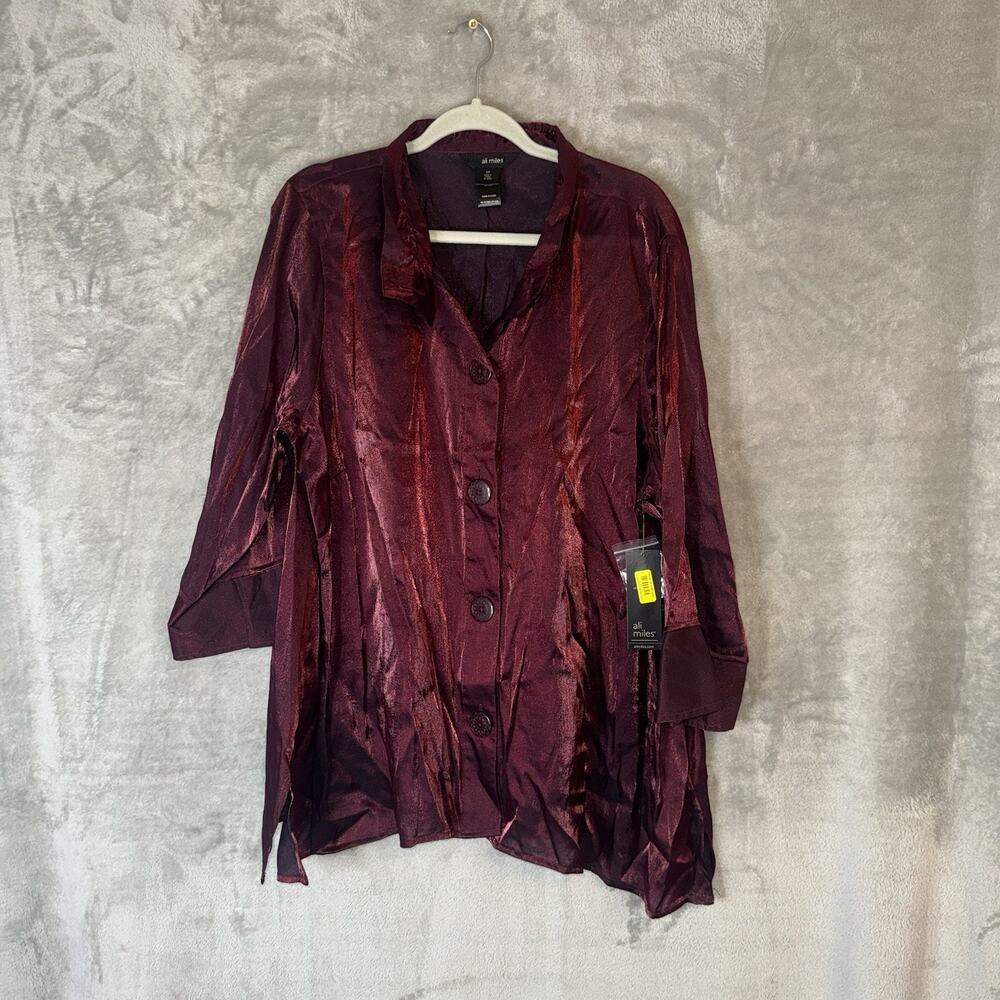 Ali Miles Shimmer Button Up Down Tunic Shirt Womens Size 2X Artsy Holiday NWT